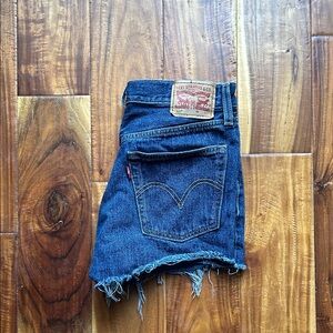 Levi's 501 Blue Denim Frayed Shorts
